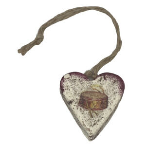 Heart Christmas 2 1/8" Ornament Handmade Retro Salt Dough Drum Design Ukraine